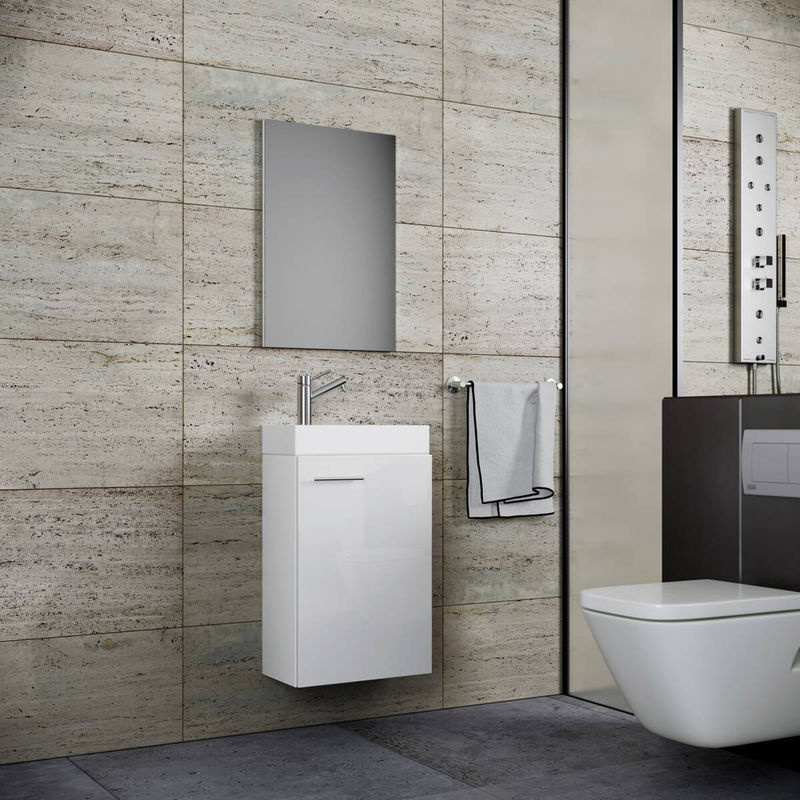 VCM Slito 3-tlg. Badmöbel-Set für das Gäste-WC in Weiß mit Keramik-Waschbecken und Unterschrank, B/T/H: 41 x 22 x 130 cm - Bild 6