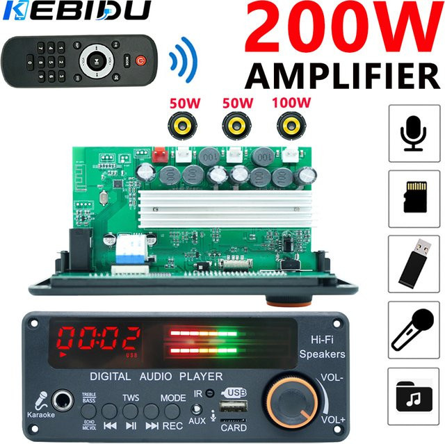 KEBIDU 200W Bluetooth 5.3 Verstärker mit MP3-Decoder-Board, USB, TF und FM-Radio sowie TWS-Funktion für dein Auto - Bild 1