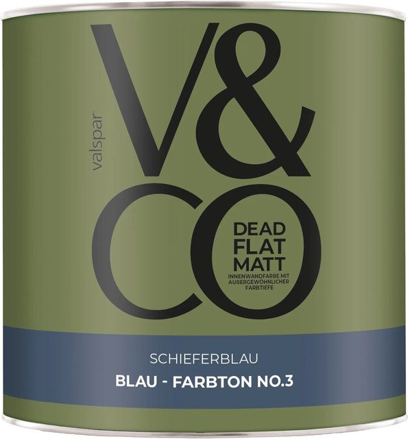 V&CO Premium-Innenfarbe Schieferblau Dead Flat Matt Wasserbasierte Dispersionsfarbe 2,5 l - Bild 1