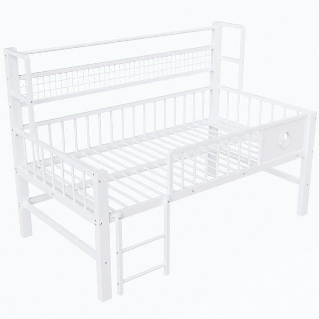 Merax Hochbett für Kinder mit Ablagefächern aus Metall und MDF, Weiß, B/T/H: 90 x 200 x 125,5 cm - Bild 1