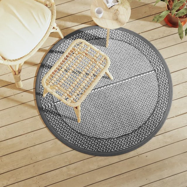 vidaXL Outdoor-Teppich ARAKIL in Grau, rund, Ø 120 cm, UV-beständig und wendbar mit Jacquard-Muster aus Polypropylen - Bild 2