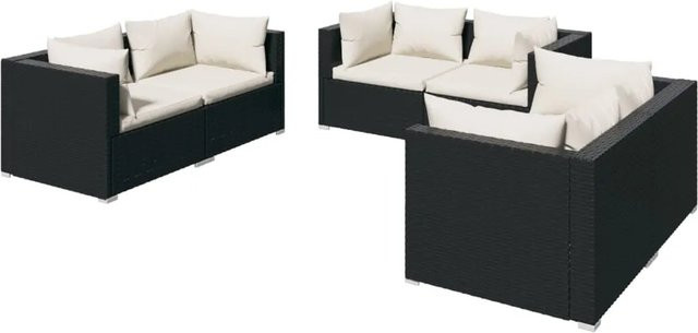 vidaXL 6-tlg Garten-Lounge-Set in L-Form aus Poly Rattan und Metall mit Kissen in Schwarz und Beige - Bild 1