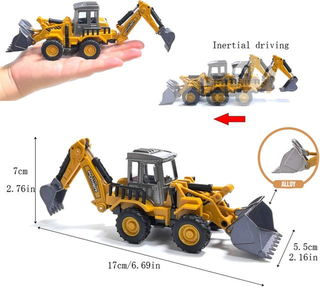 yikesong Mini-Gabelstapler-Bohrer, Straßenwalze, Baufahrzeug, 1:70, Metall, Kunststoff, Gelb, Grau - Bild 1