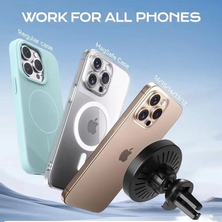 VIKEFON Magnetisches kabelloses Auto-Ladegerät für Lüftungsschlitze in Schwarz – Schnelle kabellose Handyhalterung für iPhone 17 16 Pro Max 15 14 13 12 - Bild 4