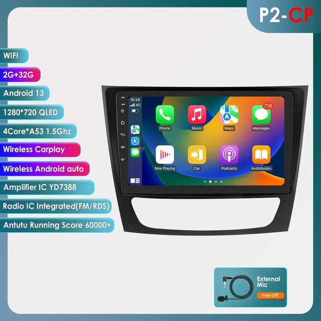 Hizpo Android 12 Auto Radio Multimedia Player mit Carplay und 4G-LTE für Mercedes Benz E-Klasse W211 und CLS-Klasse W219, Grau, 2GB RAM, 32GB Speicher, inklusive GPS - Bild 1
