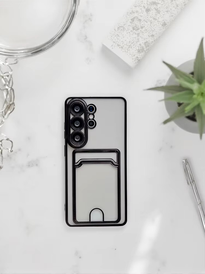 Transparente Handyhülle mit Kartenfach und galvanisierter Umrandung für Samsung Galaxy S26 Ultra S25 S24 S23 Ultra Plus - Bild 2