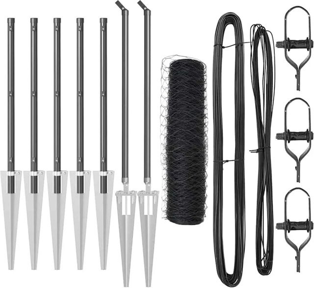 vidaXL Zaunpfosten Grau aus Stahl und PVC mit Ground Sleeve, 10 Stück, B/T/H: 3,6 x 3,6 x 50 cm - Bild 1