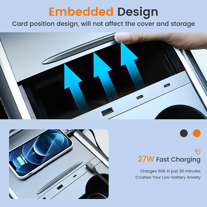 TomoStrong USB-C Schnellladegerät 27W Intelligente Docking Station USB Shunt Hub Auto Adapter für Tesla Modell 3 und Modell Y (2021-2023) - Bild 2