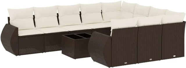 vidaXL 11-tlg. Garten-Sofagarnitur in U-Form aus braunem Polyrattan mit Kissen und Armlehnen - Bild 1