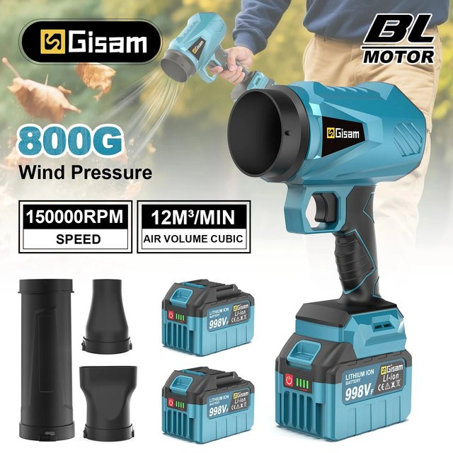 Gisam Bürstenloser Elektrischer Turbo-Gebläse Jet-Lüfter Blau für Makita LXT 18V Akku mit 150000RPM und 200M/S Luftgeschwindigkeit - Bild 1
