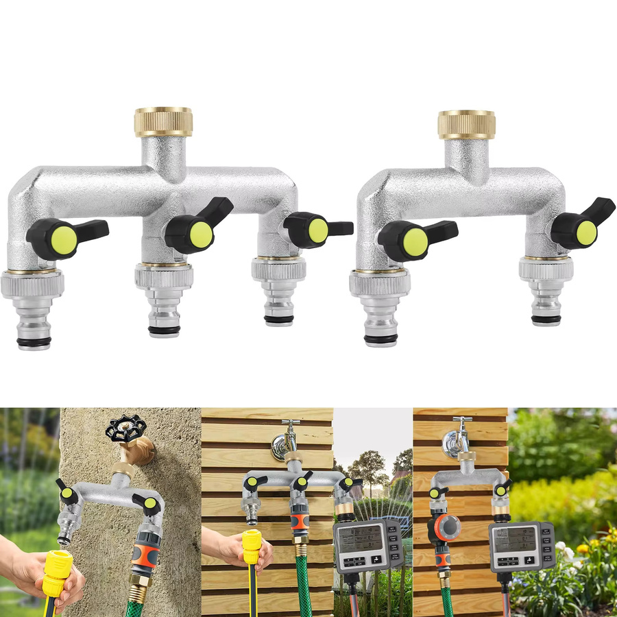 1,5-Wege-Schlauchspalter aus Zinklegierung in Silber mit Ein/Aus-Ventil für 1/2-Zoll-Gartenschläuche - Bild 6