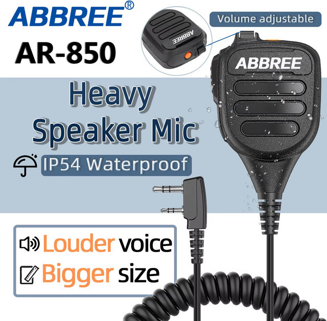 Abbree AR-850 Handfunkgerät Schultermikrofon mit einstellbarem Lautsprecher in Schwarz für Baofeng UV-5R UV-13 Pro UV-16 - Bild 1