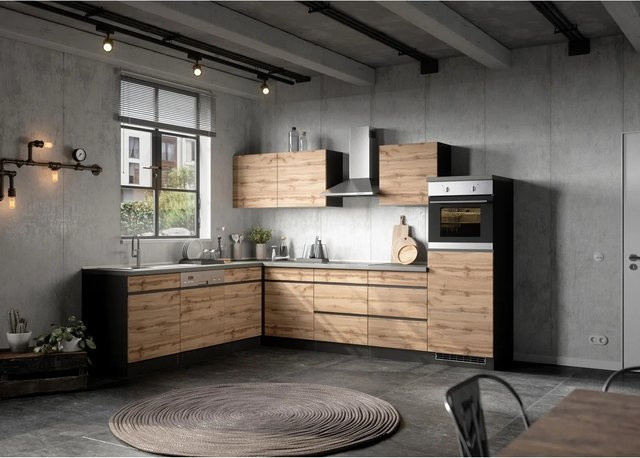 Held Möbel Winkelküche Turin in Wotaneiche und Graphit, B/T/H: 300 x 240 x 60 cm - Bild 1