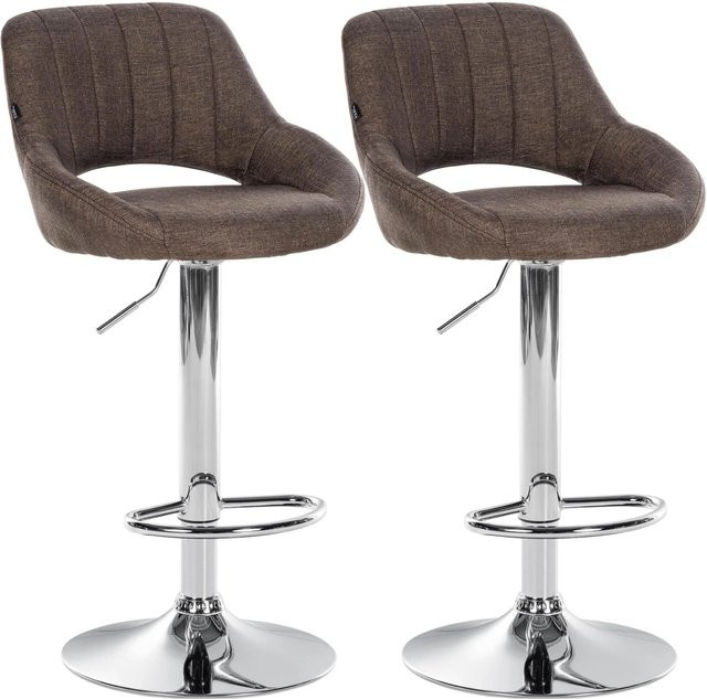 CLP 2er Set Barhocker Milet höhenverstellbar mit Lehne, gepolsterte Barstühle aus Stoff in Braun mit drehbarem Metallgestell in Chromoptik - Bild 1