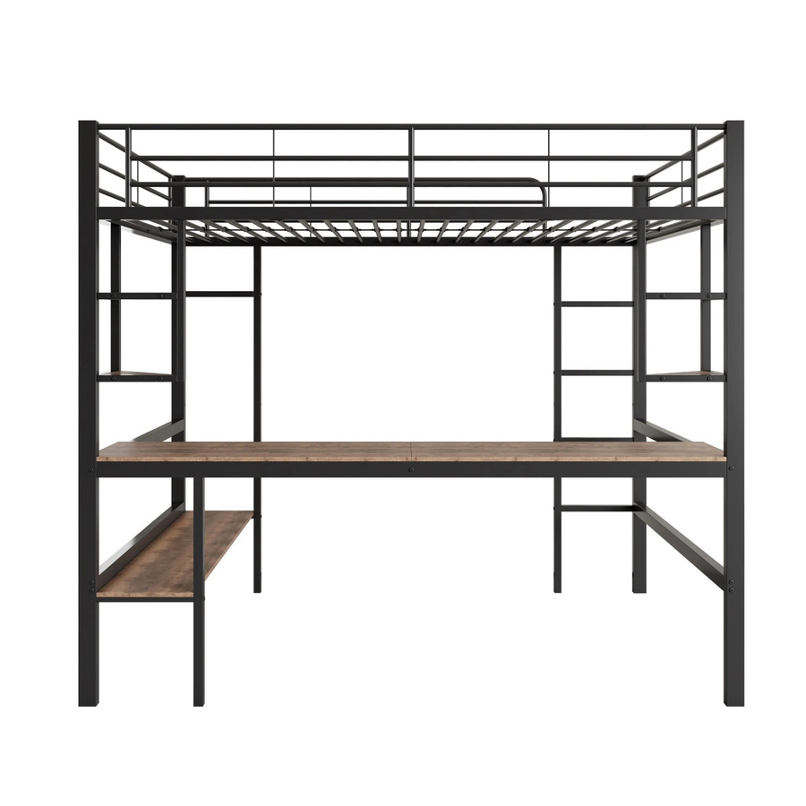 okwish Metallbett mit Schreibtisch, vier kleinen Regalen und einem großen Bücherregal in Schwarz, B/T/H: 90 x 200 cm - Bild 2