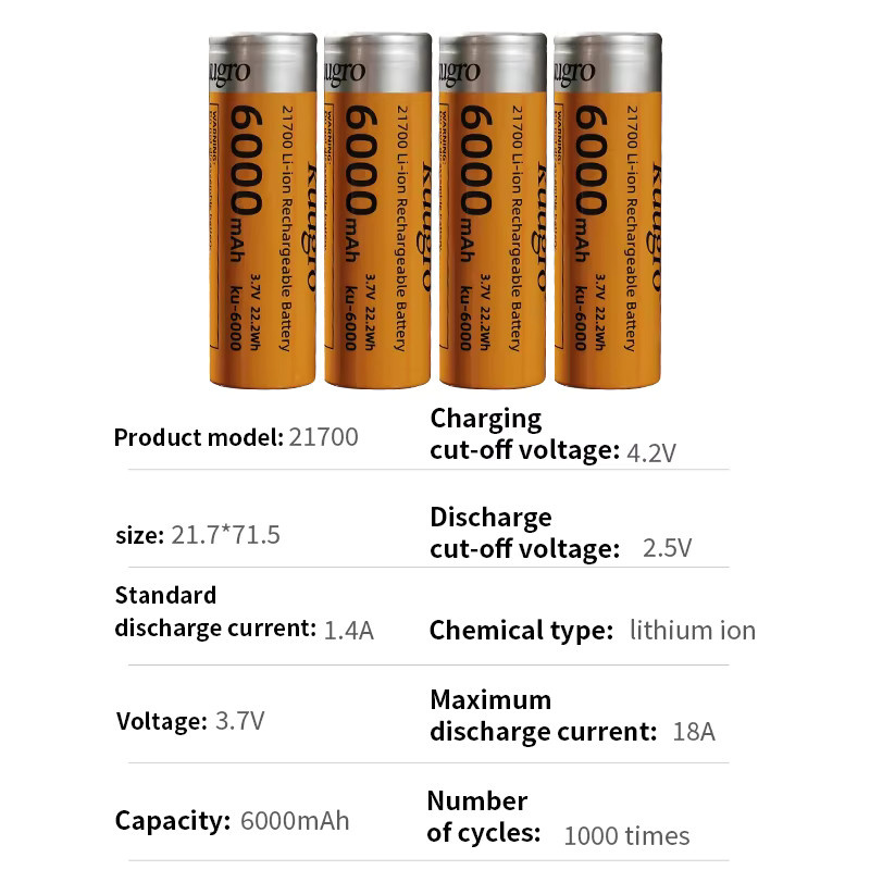 Kuugro Ku-6000 21700 Akku mit 6000mAh, 3,7V Hochleistungs-Lithium-Ionen-Batterie in Orange - Bild 3
