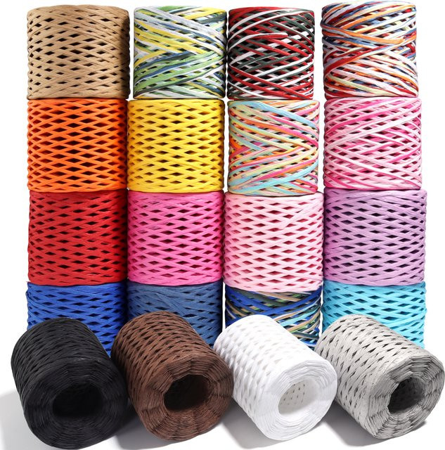 Buntes Raffia-Papierband als handgefertigtes Bastelgarn für DIY-Geschenkverpackungen und Dekoration, 200 m Rolle, Mehrfarbig - Bild 1