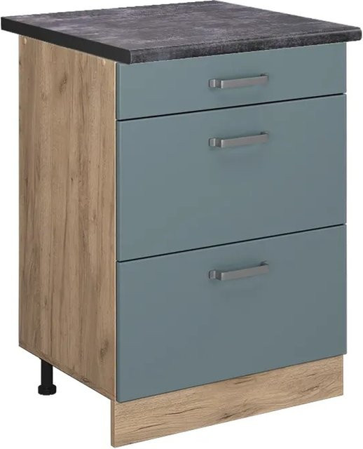 Vicco Küchenunterschrank R-Line in Blau-Grau und Eiche mit Schubladen, B/T/H: 60 x 60 x 81,6 cm - Bild 1