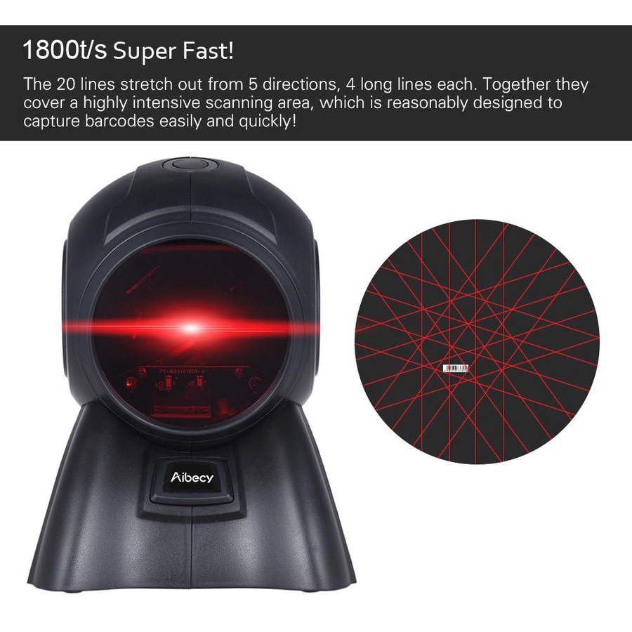 Aibecy Omnidirektionaler 1D USB-Orbit-Barcode-Scanner in Schwarz mit 20-Zeilen-Scan und 1800 t/s Geschwindigkeit - Bild 2