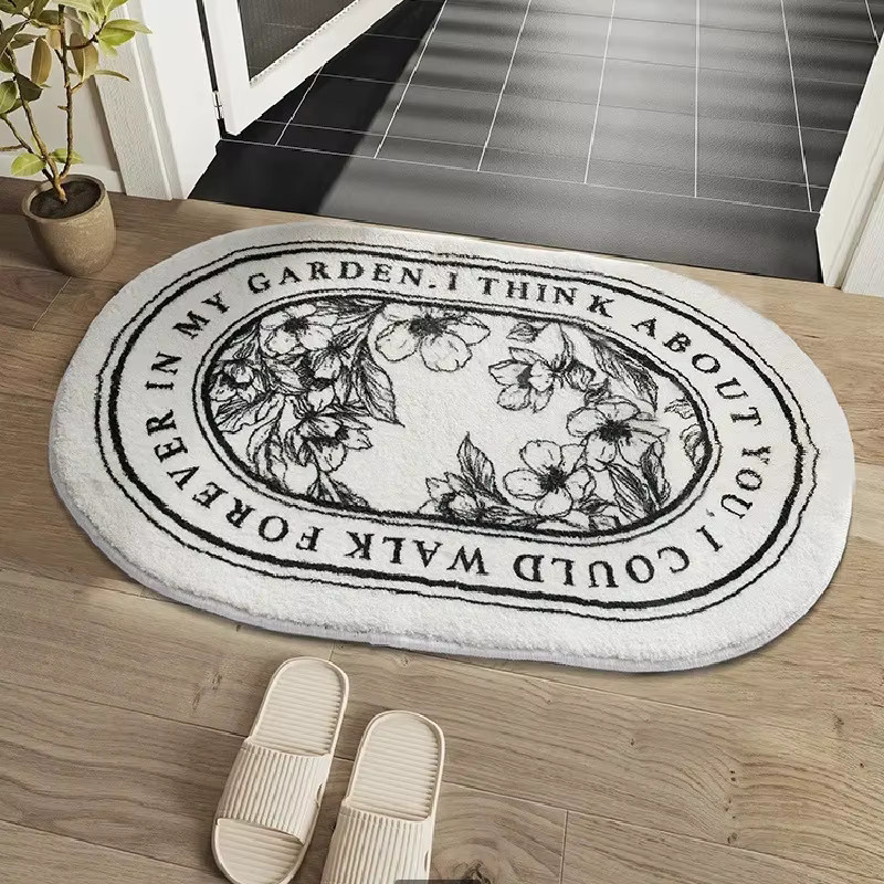 VIKAMA Rutschfeste Badematte mit floralem Design in Weiß, saugfähige Fußmatte für Badezimmer, Küche oder Eingangsbereich, Breite: 60 cm, Tiefe: 40 cm - Bild 2