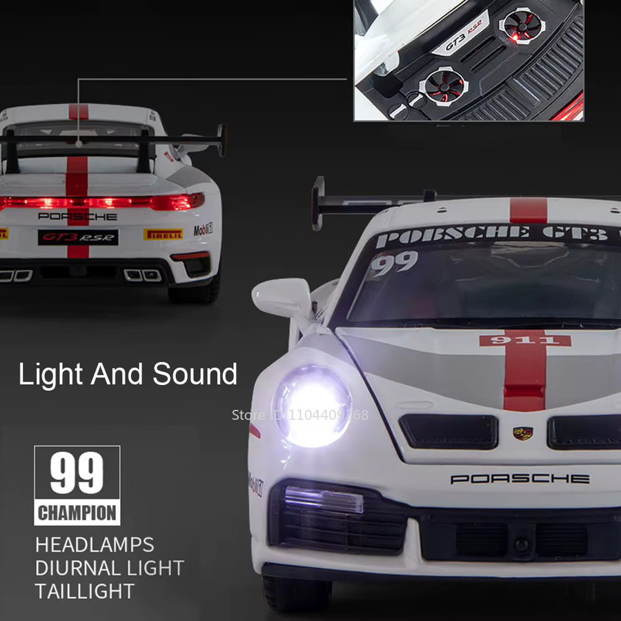 RMZ city 911 GT3 RSR Targa 4S Sportwagen, Spielzeugmodell, 1:32, Metalldruckguss, mit Licht und Sound - Bild 2