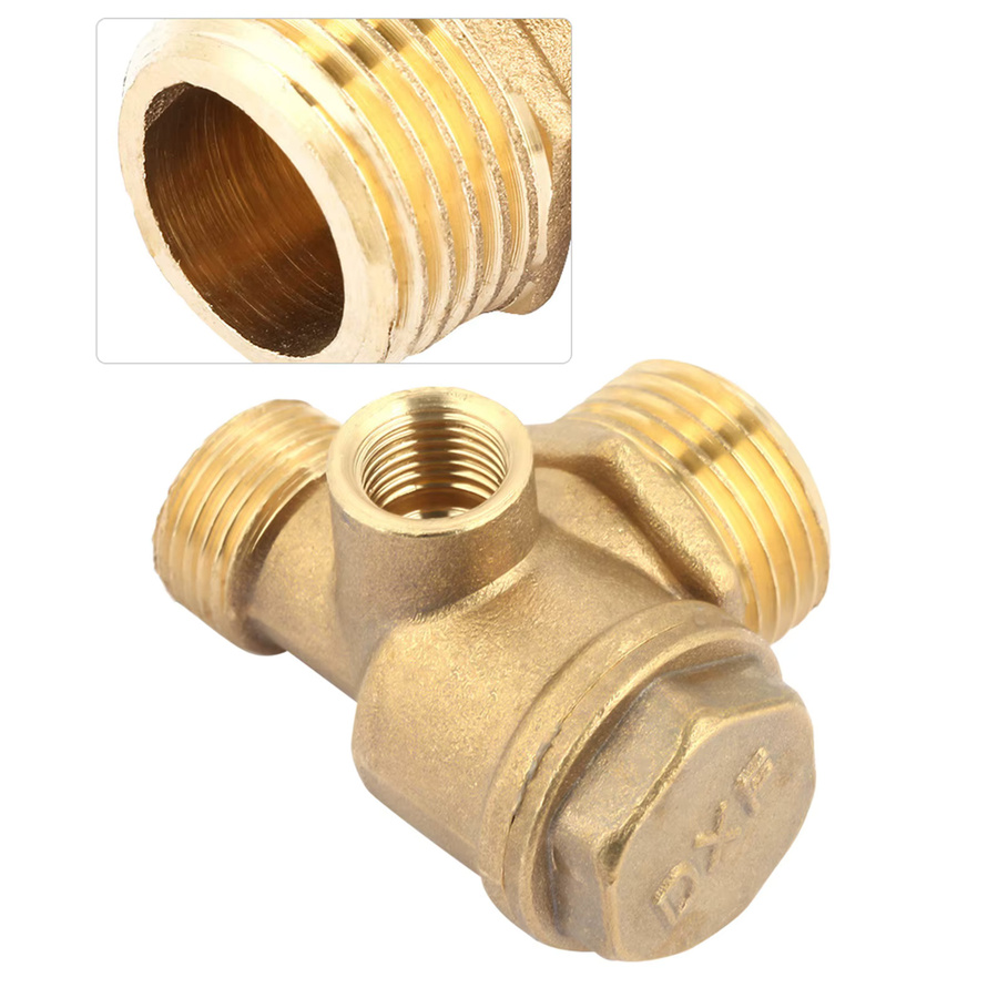 Fdit 3-Port Rückschlagventil aus Messing mit Außengewinde für Luftkompressoren in Gold - Bild 3