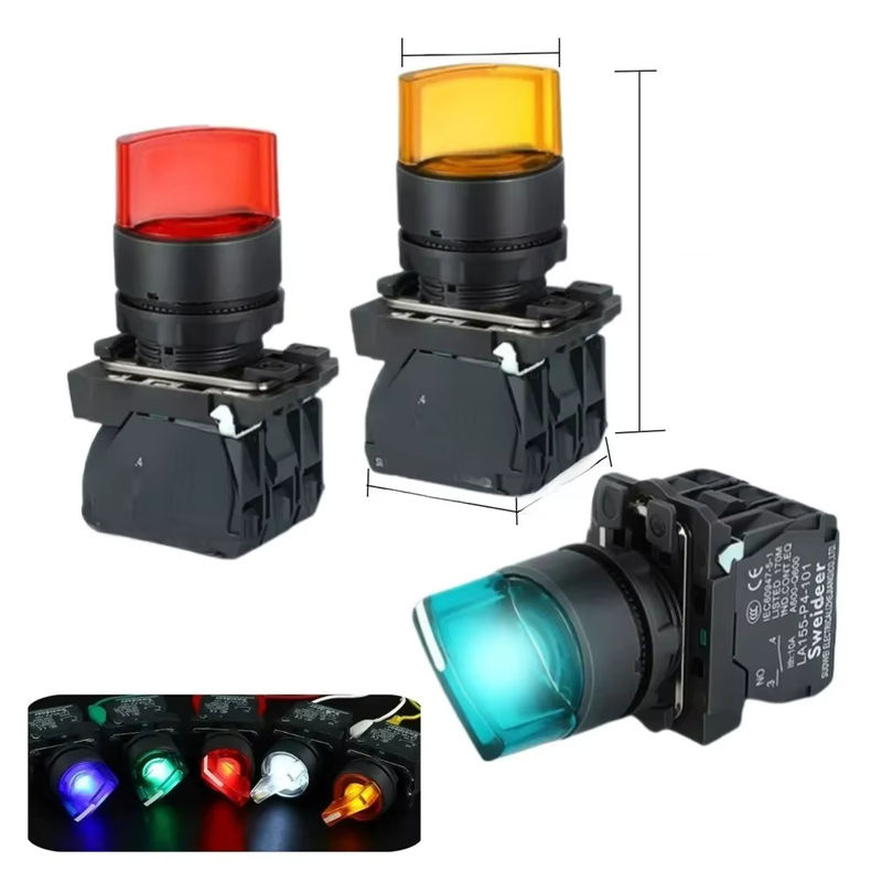 Sweideer XB4 Drehknopfschalter mit LED 22mm, 2/3-Positionen selbstverriegelnd, 1NO/2NO/1NO1NC Wahlschalter mit Beleuchtung, 12V 24V 220V 10A, Rot/Grün - Bild 6