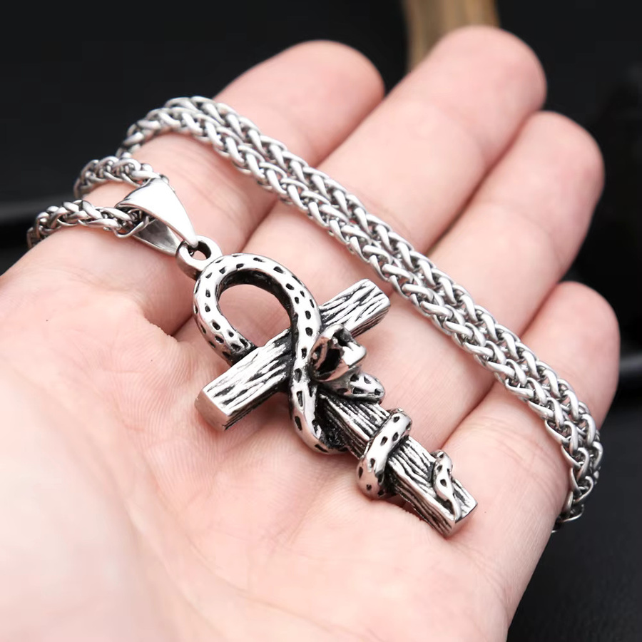 NORTHMAN Halskette mit Schlange Kreuz Anhänger, Edelstahl, Silber, Unisex - Bild 3