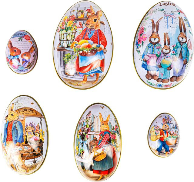 Dosen-Set Ostereier von viva domo, 6 Stück, mehrfarbig, nostalgisch, oval - Bild 1