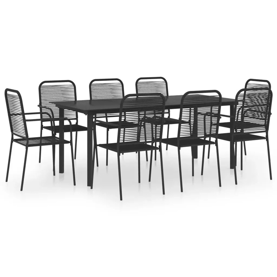 vidaXL 9-tlg Garten-Essgruppe in Schwarz aus Glas und pulverbeschichtetem Stahl im Retro-Design - Bild 2