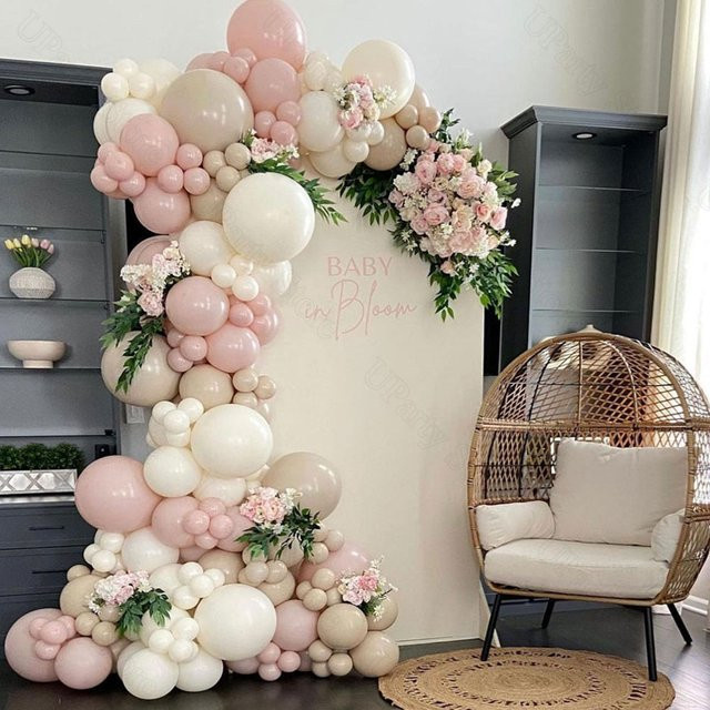 Boho Luftballon-Bogenset MicroPlush in Staubrosa, Elfenbeinweiß und Sand für Geburtstag, Babyparty und Hochzeit - Bild 1