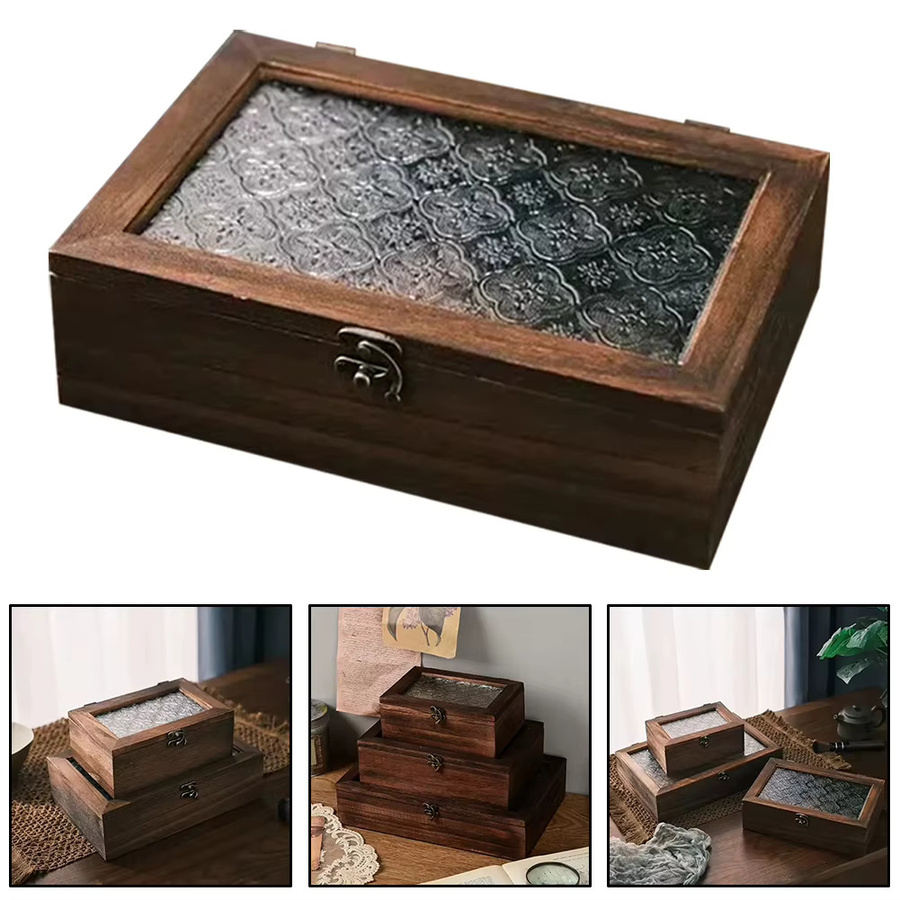 LEENKEA Retro Aufbewahrungsbox aus Massivholz und Glas mit floralem Begonien-Design in Braun, B/T/H: 20,0 x 7,0 x 10,0 cm (geschätzt basierend auf Werten)

Hinweis: Da im JSON nur zwei Maße (20.0 und 7.0) vorhanden waren, die dritte Dimension für eine vol - Bild 2