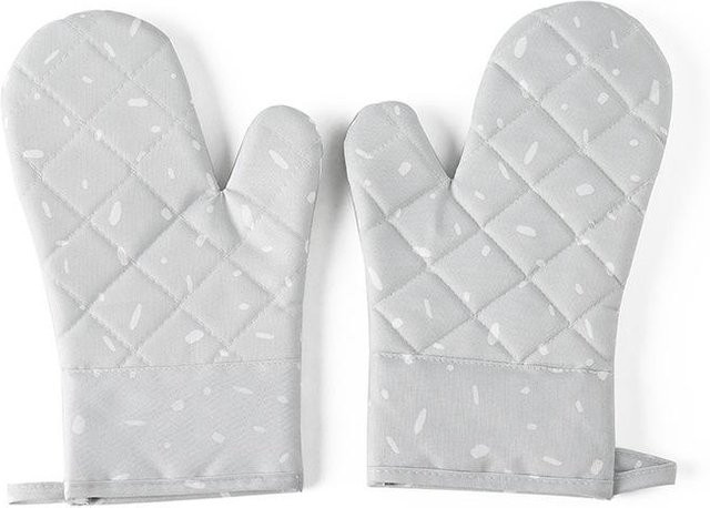 2er-Set Hitzebeständige Ofenhandschuhe aus Silikon und Baumwolle, rutschfeste Backhandschuhe für Haushalt und BBQ, Farbe: Weiß - Bild 1