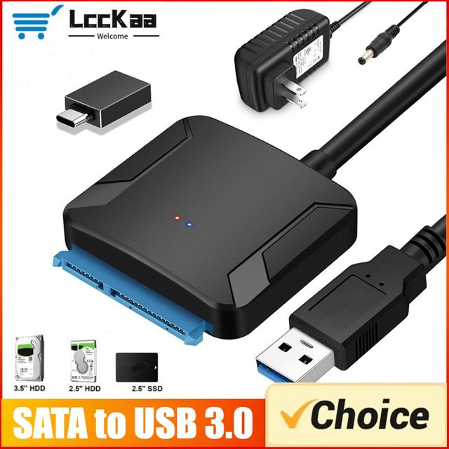 LccKaa SATA zu USB 3.0 Adapterkabel für 2,5 und 3,5 Zoll SSD HDD SATA III Festplattenkonverter mit UASP Unterstützung und 12 V Netzteil, Schwarz - Bild 1