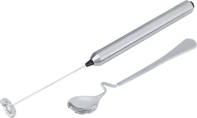 TOMTOP JMS Elektrischer Milchaufschäumer aus Edelstahl mit Löffel, Batteriebetrieben, Weiß/Silber - Bild 1