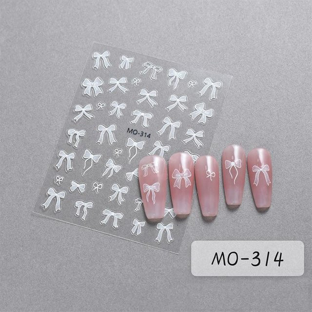 LChome 3D Nail Art Sticker, weiße Schleife und Blume, elfenbein - Bild 1