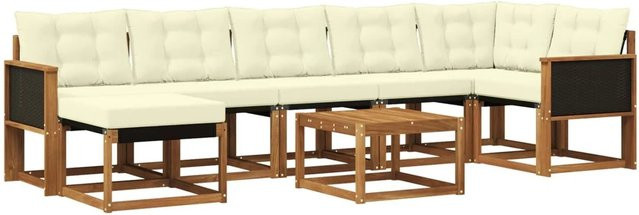 vidaXL Outdoor-Sofagarnitur L-Form aus Akazienholz mit 8 Kissen in Braun und Beige - Bild 1