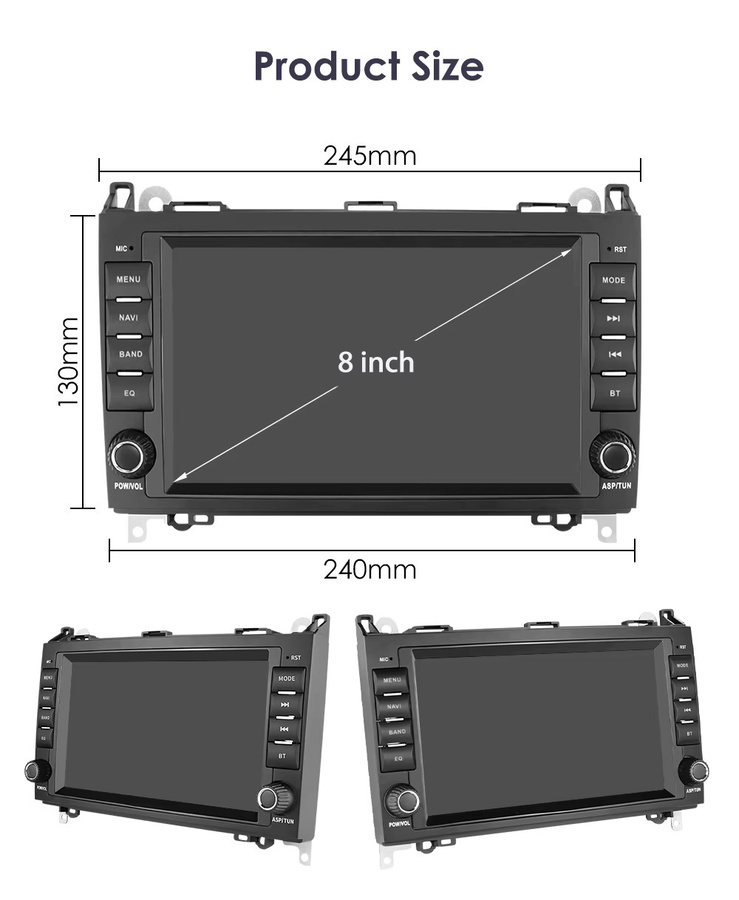 Hizpo 8 Zoll Carplay Android Auto Radio für Mercedes Sprinter Benz B200 Vito W639 Viano B Klasse W169 W245 W209 Multimedia 2Din in Schwarz mit Bluetooth - Bild 5
