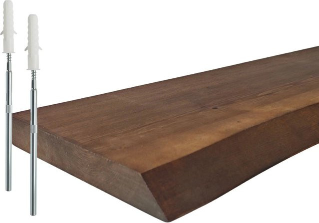 Relaxdays Wandregal aus Kiefernholz in Dunkelbraun mit Baumkante, Breite: 70 cm - Bild 1