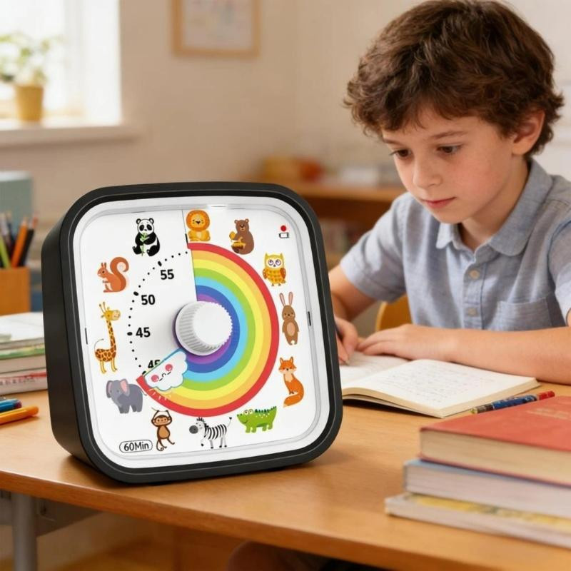 Three Body Visueller Timer mit Regenbogen-Scheibe für Kinder und Erwachsene, 60-Minuten-Countdown in Schwarz und Multicolour - Bild 4