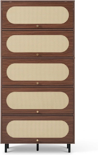 AB Store Sideboard mit 5 Klappen und Rattan-Front in Naturfarbe, B/T/H: 80 x 40 x 163 cm - Bild 1