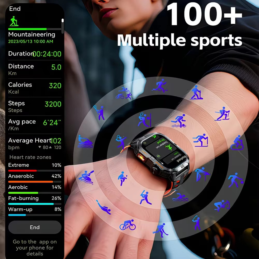 GUHUAVMI Smartwatch, Schwarz, Silikon, Herren, GPS, Herzfrequenz - Bild 5