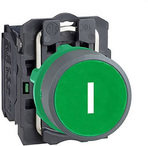 Schneider Electric XB5AA3311C0 Drucktaster aus Kunststoff, grün und grau, tastend, beschriftet I, 22mm - Bild 1