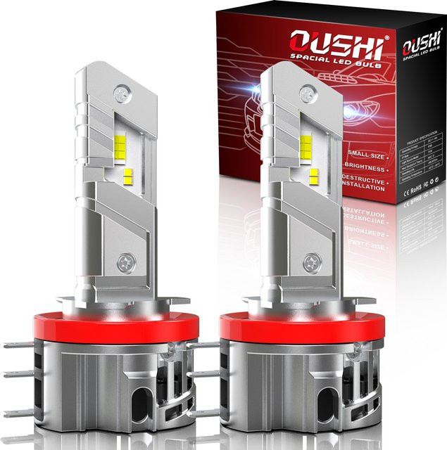 OUSHI H15 LED Auto Scheinwerfer Birnen Set, 2 Stück, 6000K Weiß, Dual Strahl mit Lüfter für Ford F-150 Raptor, Silber/Weiß - Bild 1