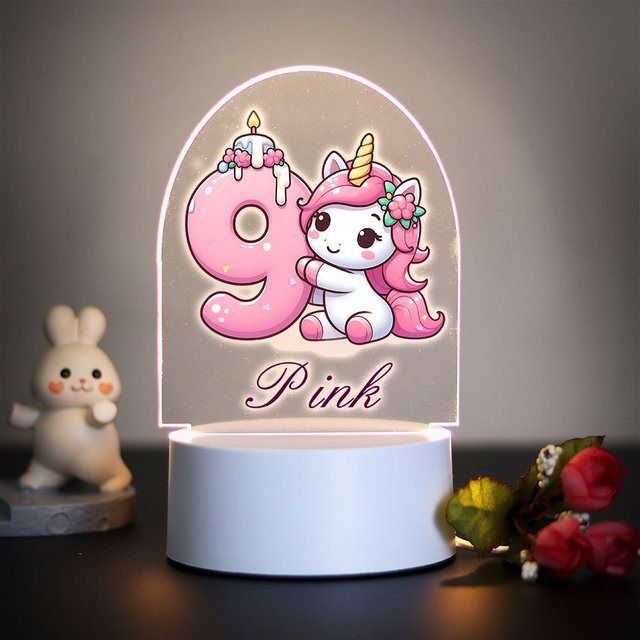 Personalisiertes Einhorn 3D LED Nachtlicht in Weiß für Kinderzimmer und Schlafzimmer - Bild 1