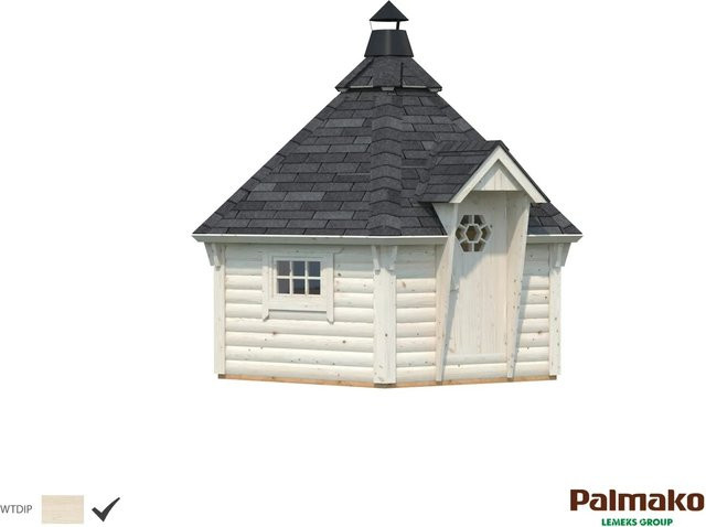 Palmako Grillkota Eva aus Fichtenholz in Beige mit Zeltdach und Doppelglas, B/T: 376 x 372 cm - Bild 1
