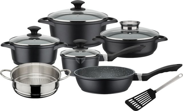 GSW Kochtopf-Set Gourmet Granit, 10-teilig, Schwarz, Aluminium mit Antihaftbeschichtung - Bild 1