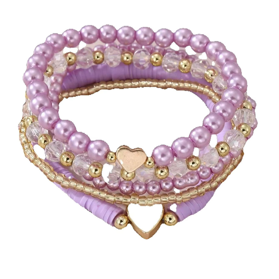 qpeach Armband-Set, 5-teilig, Goldperlen, Tonplättchen, Herz, Damen - Bild 2