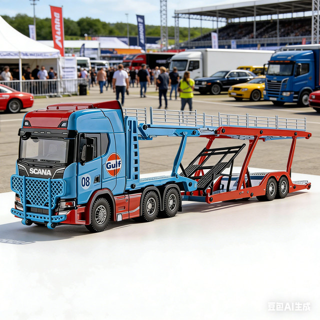 WELLY Scania Doppeldecker-Transporter-LKW, 1:50, Metall, Blau, Bunt / Mehrfarbig - Bild 1