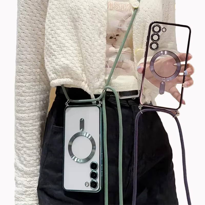 Transparente magnetische Silikonhülle mit Halskette und Wireless Charge Funktion für Samsung Galaxy S25 S24 S23 Ultra A56 A55 A36 A16 A26 - Bild 4